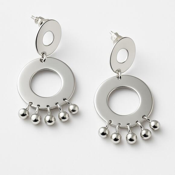 Sterling Silver 1.5 Inch Geometric Dangle Earrings Circle Drop Modern - Picture 1 of 10